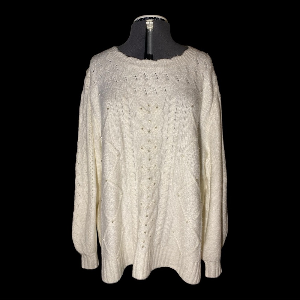 Talbots Plus Size Cable Knit Sweater with Pearls  3X